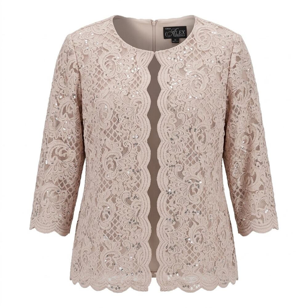 Alex Evenings Blush Pink Sequin Lace Open Front Jacket Women Plus Size 1X